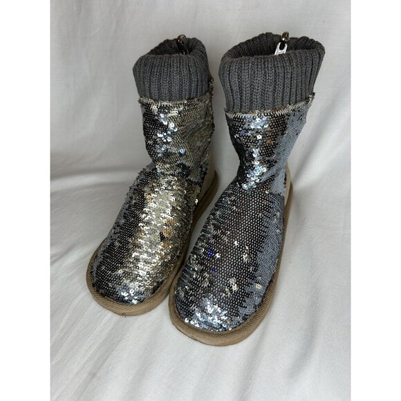 Victoria’s Secret Pink Slipper Boots Womens Size S 5/6 RARE Sequin Knit Faux Fur - Picture 2 of 16